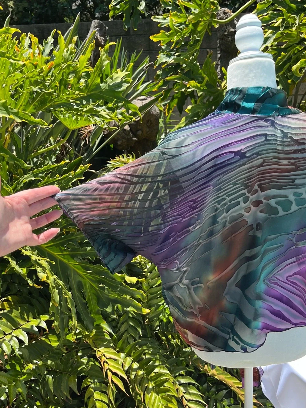 100% Silk Abstract Print Sheer Kimono Cardigan in Purple & Teal one size
